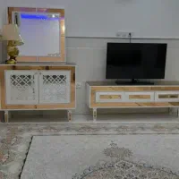 میز تلویزیون و کنسول سفید طلایی