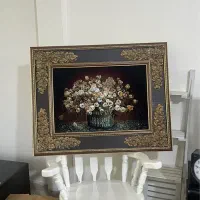 تابلو فرش طرح گل با قاب طلایی گل برجسته
