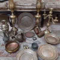 وسایل مسی برنجی قدیمی شمعدان سماور دیوارکوب قلم