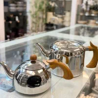 قوری کتری استیل دسته چوبی