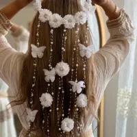 ریسه مو حلقه ای ابشاری با مروارید،گل،پر،پروانه