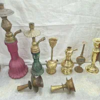 قلیون برنجی گلابپاش شمعدون برنجی قدیمی عتیقه