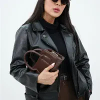 کت چرم کمر دار  کوتاه