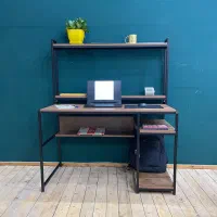 میز تحریر چوب و فلز با کتابخانه جداشونده