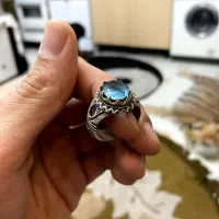 انگشتر نقره آنتیک کار دست جواهر توپاز لندن
