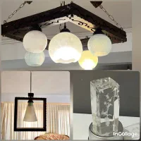 دو عدد لوستر چوبی و چراغ خواب هفت رنگ افشان