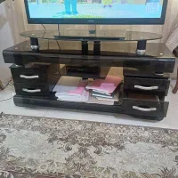 میزتلویزیون مشکی شیشه کشو دار
