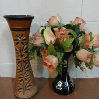 دو عدد گلدان سفالی وکریستال