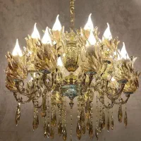 لوستر اویز بامبو برنجی ۲+۴+۱۰شعـله بـرنزی