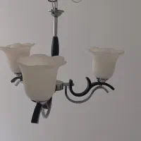 لوستر سه شاخه بدنه چوب و استیل