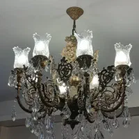 لوستر تمام برنز ۸ شاخه کلاسیک با لاله های کریستال|لوستر و چراغ آویز|لواسان, |دیوار