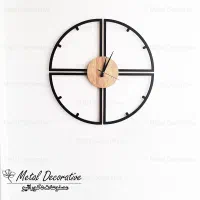 ساعت دیواری مدرن چوب و فلز با موتور آرام گرد