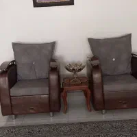 مبل ۷ نفره طوسی قهوه‌ای با میز جلومبلی و عسلی