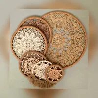 ماندالا دیوارکوب دست بافت حلقه کنفی سبک بوهو۶عددی