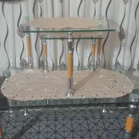 جلو مبلی شیشه ای با پایه استیل، سه تیکه