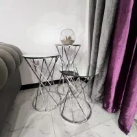 میز عسلی استیل با رویه شیشه