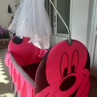 تخت کودک طرح میکی موس رنگ صورتی به همراه پشه بند|تخت و سرویس خواب|بندر انزلی, عباس آباد|دیوار
