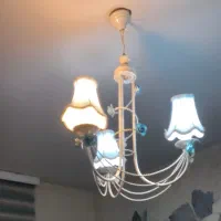 لوستر ۳ شعله فلزی با پارچه آبی