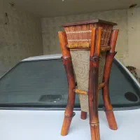 گلدان عتیقه هندی چوبی بهمراه مجسمه