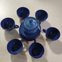 سرویس چای خوری و قندان سفالی و اردل خوری کوچک