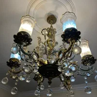 لوستر برنز ۶ شاخه‌تک ویک جفت اباژور وشمعدانی لاله|لوستر و چراغ آویز|تهران, خواجه نظام الملک|دیوار