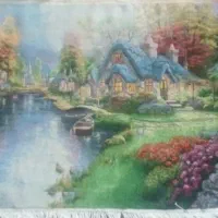 تابلو فرش دستبافت طرح منظره برکه کنار رود