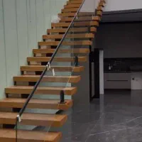 کفپله کاورکامل باکس نرده چوبی خم صاف شیشه سکوریت