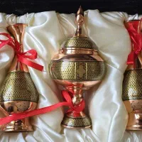 ست گلدان و شکلات خوری مسی خاتم کاری