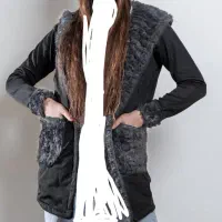 کاپشن زنانه مشکی خز طوسی مدل venit