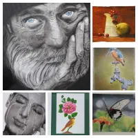 سیاه قلم، مدادرنگی، آبرنگ، گواش