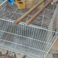 قفس پرنده با وسایل و متعلقات از جمله لونه