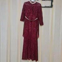 پیرهن بلند زرشکی پولکی