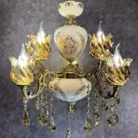 لوستر4شاخه برنز و چینی با لاله آویز درجه یک