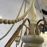 لوستر چوبی-فلزی شارلوت ۶ شاخه کرم-مسی|لوستر و چراغ آویز|تهران, نیروی هوایی (پیروزی)|دیوار