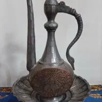 آفتابه و لگن مسی قلم زنی شده