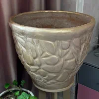 گلدان سفال پتینه کرم طلایی