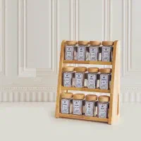 جا ادویه شیشه ای با استند چوبی