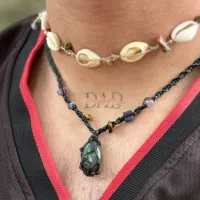 گردن آویز  و دستبند مکرومه سنگ طبیعی