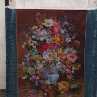 تابلو فرش گلدان آبی چله ابریشم۶۳×۸۲