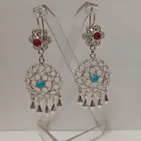 گوشواره نقره ملیله اصفهان نگین فیروزه نیشابورکد۵۱۲