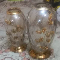 جفت گلدان شیشه‌ای دکوراتیو نو و بدون استفاده