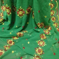 پارچه سبز گل خامه ای ۳  متری