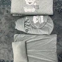 پتو و قنداق طوسی مخمل طرح خرسی نوزادی نو|رختخواب، بالش، پتو|مشکین‌دشت, |دیوار