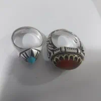 انگشتر عقیق یمنی و انگشتر فیروزه نیشابور اصل