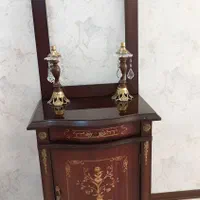آینه کنسول چوبی معرق کاری شده بهمراه شمعدان|بوفه، ویترین، کنسول|کرج, باغستان|دیوار