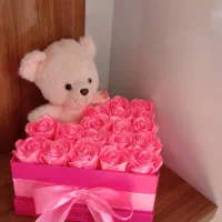 عروسک خرسی،گل ولنتاین، جعبه گل روبانی،گل خاستگاری