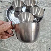 ۵ عدد فنجان استیل اصل آمریکایی و قوری استیل