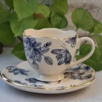 فنجون و نعلبکی قلم آبی ( دستساز )