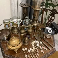 انتیک نوربلین ساعت رومیزی قوری نقره مجسمه برنزی