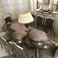میز نهارخوری ۸ نفره چوبی با روکش نقره